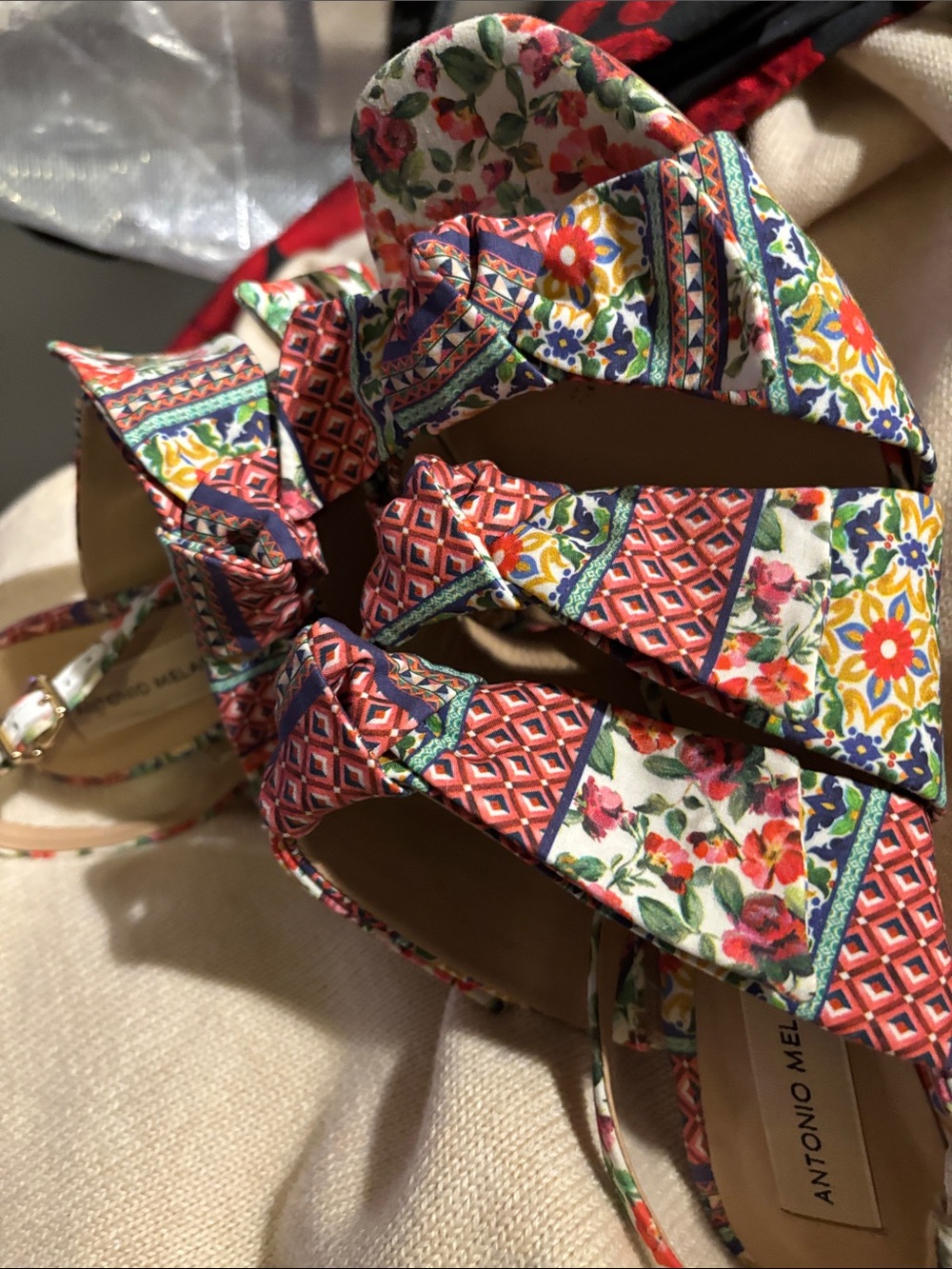 ANTONIO MELANI Multicolor Floral Print Wedge Sandals 4” heels - Picture 11 of 12
